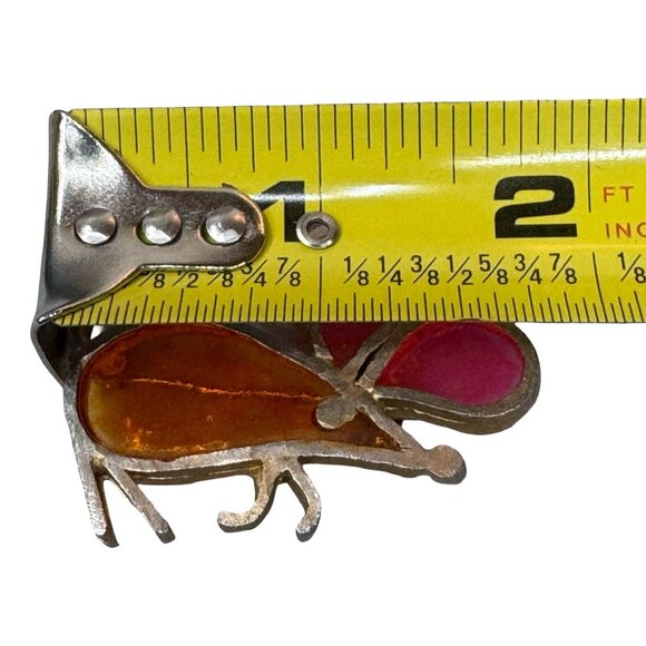 Vintage Signed Plique A Jour Signed JOY Mouse Pin Brooch Stained Glass Resin 2" - Picture 4 of 4